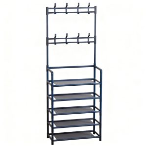 Five-Layer Carbon Steel Freestanding Coat Rack with Shoe Storage for Entryway