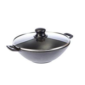 Heavy-Duty Cast Iron Wok, 24×24×8 cm High-Heat Cooking Pan, Durable, Searing