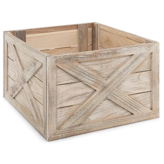 Wooden Christmas Tree Collar Box, Rustic Holiday Tree Skirt Alternative