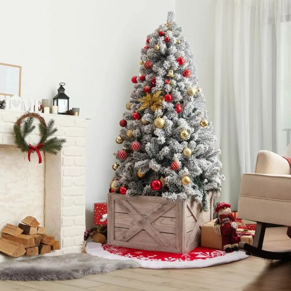 Wooden Christmas Tree Collar Box, Rustic Holiday Tree Skirt Alternative