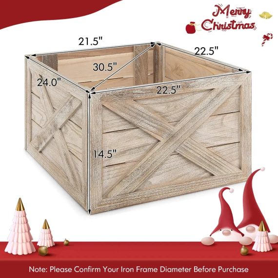 Wooden Christmas Tree Collar Box, Rustic Holiday Tree Skirt Alternative
