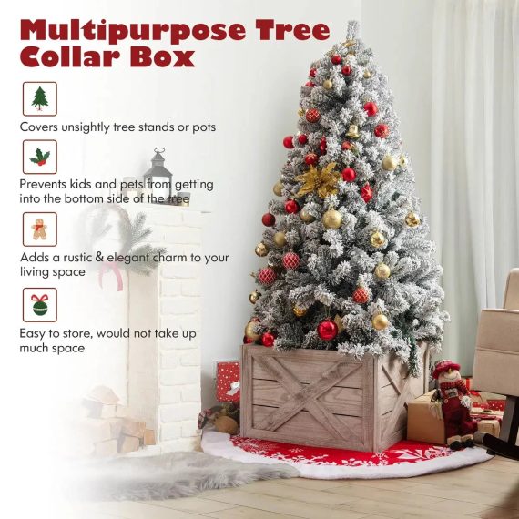 Wooden Christmas Tree Collar Box, Rustic Holiday Tree Skirt Alternative