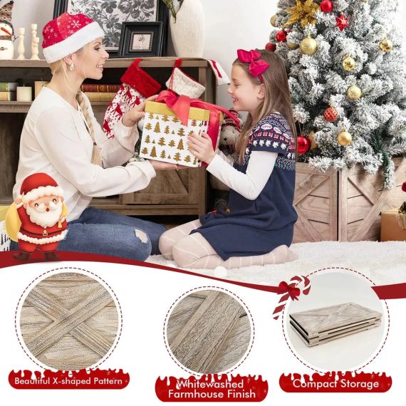 Wooden Christmas Tree Collar Box, Rustic Holiday Tree Skirt Alternative